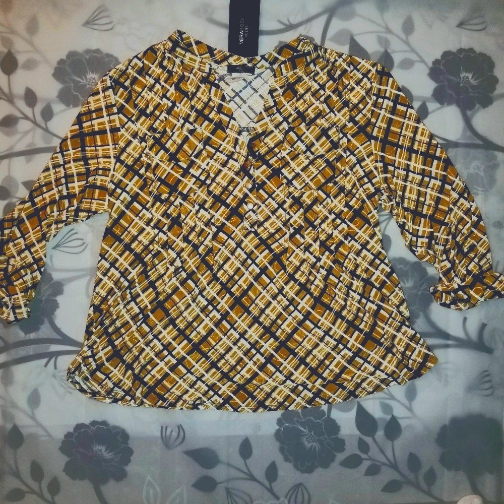 ★2/$30Verarose Plaid Print 3/4 Sleeve Flowy Blouse
